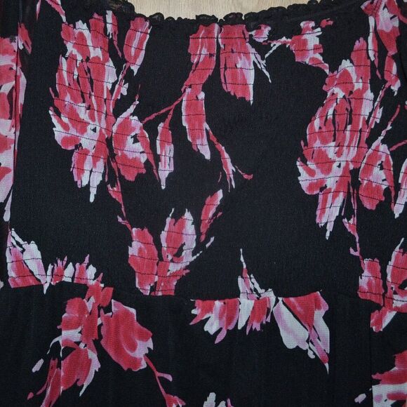 Inc International Concept Women's Smocked Babydoll Pink Floral Blouse - Picture 6 of 9